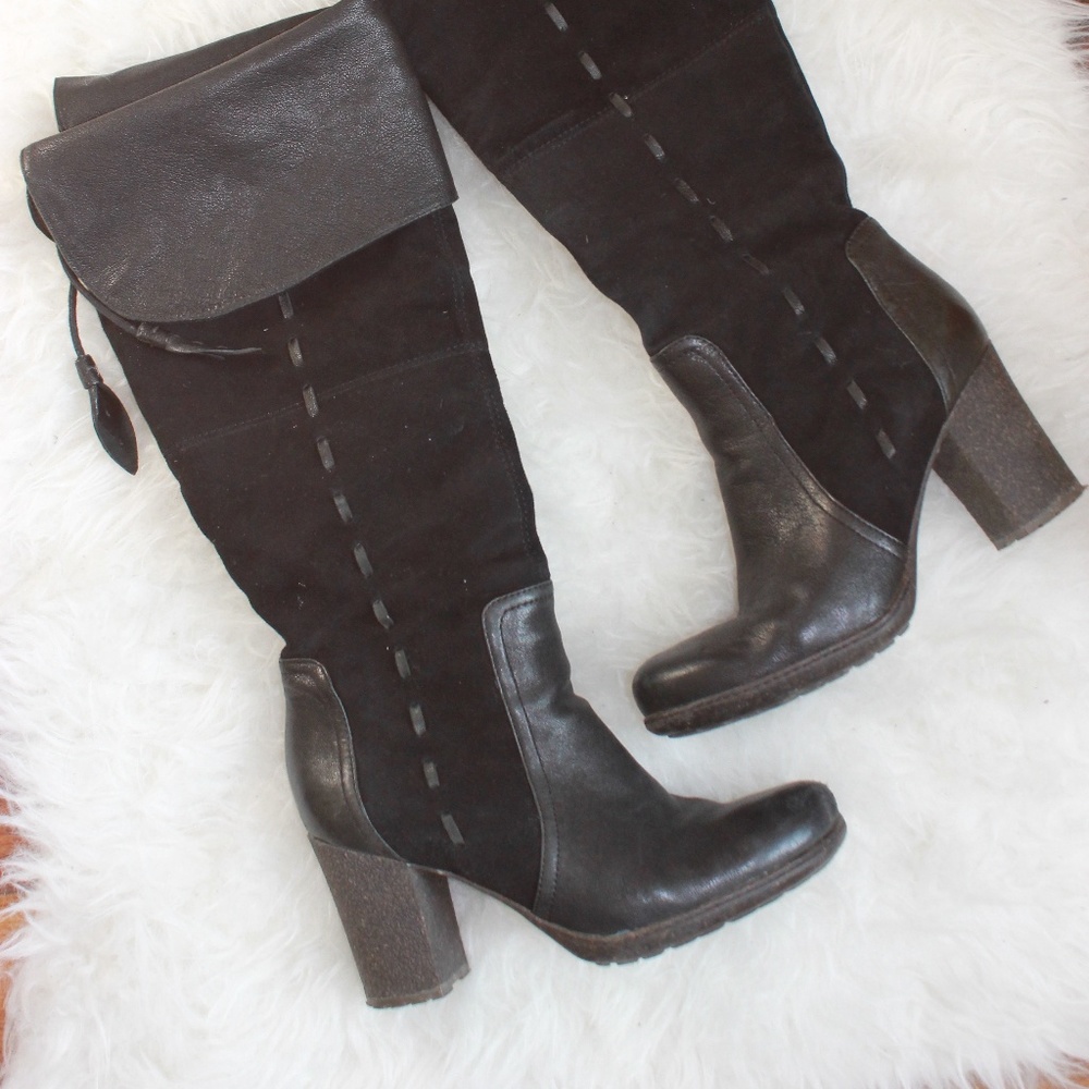 Over the Knee Boots Naya Suede & Leather in Black